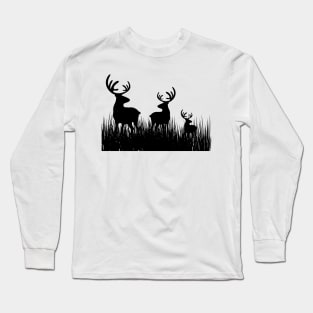 deer family in the grass field Long Sleeve T-Shirt